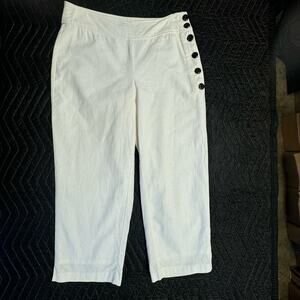 Rachel Zoe Linen Blend Cropped Wide Leg Lined Side Buttons Pants Women 4 White